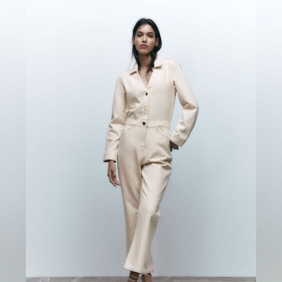 Zara Ecru Denim Jumpsuit Romper New - Picture 15 of 16